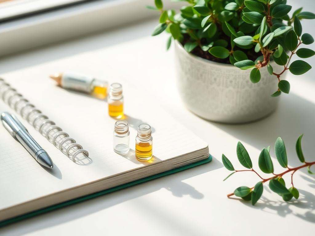 Homoeopathy remedy vials and notes on the clinic desk